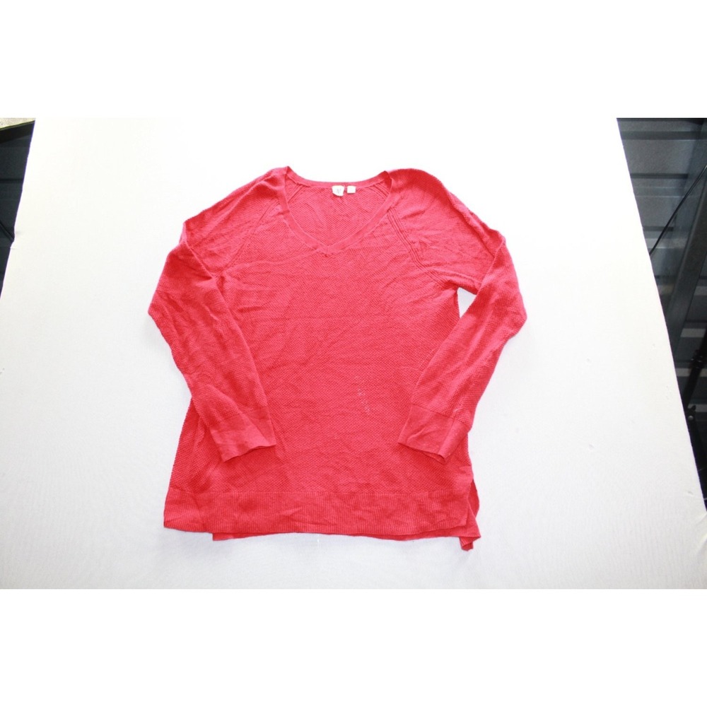 Gap Sweater Womens Large Red V-Neck Long Sleeve V-Neck Ribbed trim
